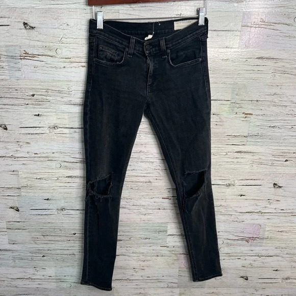 Rag & Bone Rock w/ Holes Skinny Jeans Women's Size  25 Black Distressed Stretch - Picture 1 of 9